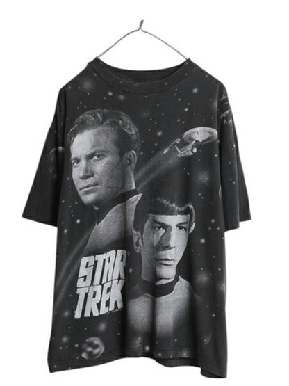 90s ★ スタートレック オールオーバー プリント Tシャツ メンズ XL / オフィシャル SF ムービー 当時物 キャラクター シングルステッチ 黒