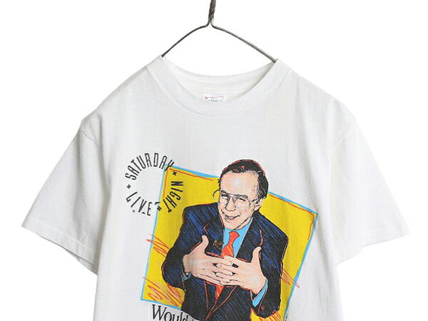 90s USA製 ★ ダナカーヴィ イラスト プリント Tシャツ メンズ M 古着 オールド 当時物 コメディ 俳優 キャラクター ジョーク TV アート 白