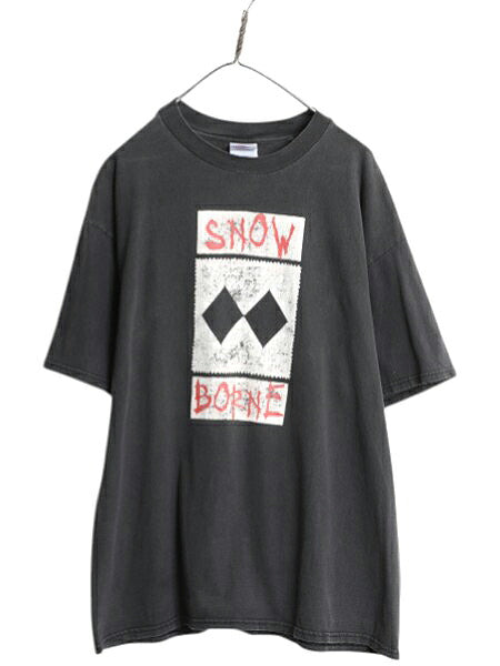 90s 00s ★ スキー メッセージ イラスト プリント Tシャツ メンズ XL / オールド アート グラフィック ストリート スポーツ スケーター 黒