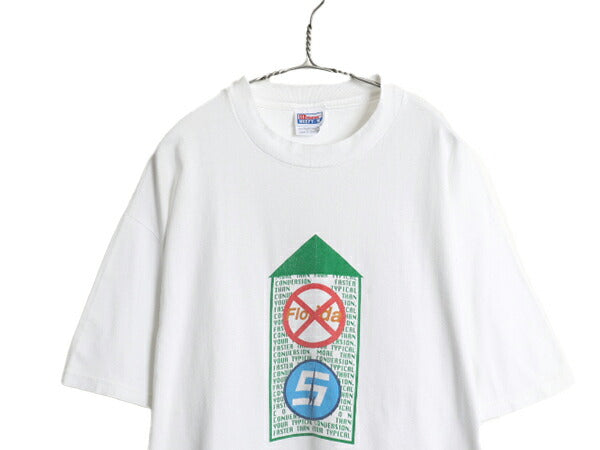 90s ★ 車 メッセージ イラスト プリント Tシャツ メンズ XL / 古着 オールド 旧車 ジョーク グラフィック ヘビーウェイト 大きいサイズ 白