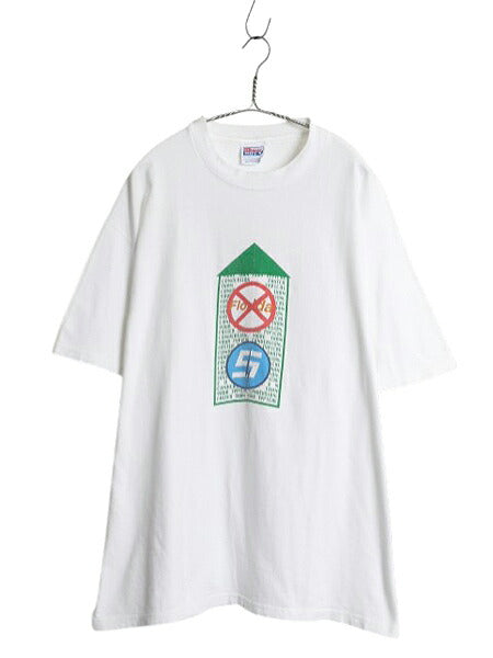 90s ★ 車 メッセージ イラスト プリント Tシャツ メンズ XL / 古着 オールド 旧車 ジョーク グラフィック ヘビーウェイト 大きいサイズ 白