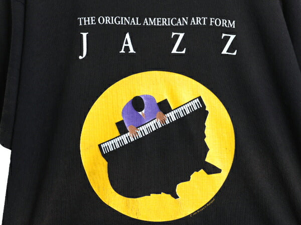 90s USA製 ★ ジャズ アート イラスト プリント Tシャツ メンズ XL / 古着 オールド 当時物 グラフィック 音楽 バンド シングルステッチ 黒