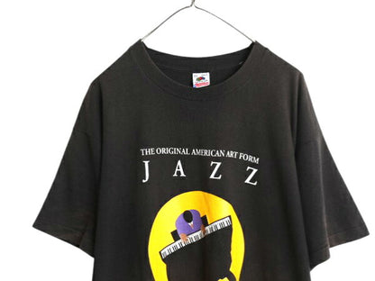 90s USA製 ★ ジャズ アート イラスト プリント Tシャツ メンズ XL / 古着 オールド 当時物 グラフィック 音楽 バンド シングルステッチ 黒