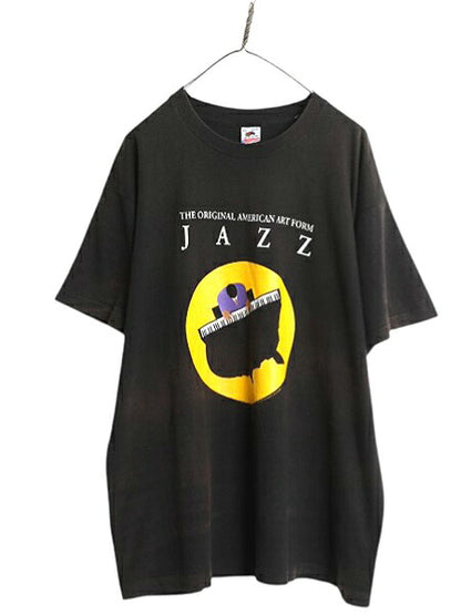 90s USA製 ★ ジャズ アート イラスト プリント Tシャツ メンズ XL / 古着 オールド 当時物 グラフィック 音楽 バンド シングルステッチ 黒