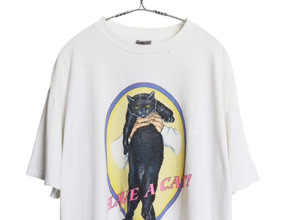 90s USA製 ネコ イラスト プリント Tシャツ メンズ XL オールド アート アニマル キャラクター ビール 企業 シングルステッチ 大きいサイズ