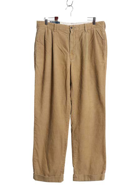 90s ポロ ラルフローレン 細畝 コーデュロイ パンツ メンズ 35 30 / オールド ストレート ツータック スラックス コーズ 裾ダブル 無地 茶