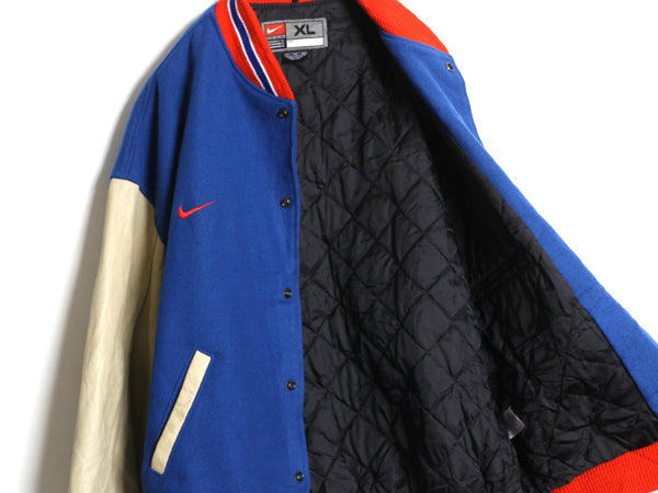 00s ナイキ ジャイアンツ 袖 本革 レザー ウール スタジャン メンズ XL / オールド NFL オフィシャル 中綿 スウッシュ アワード ジャケット
