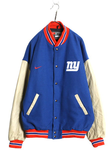 00s ナイキ ジャイアンツ 袖 本革 レザー ウール スタジャン メンズ XL / オールド NFL オフィシャル 中綿 スウッシュ アワード ジャケット