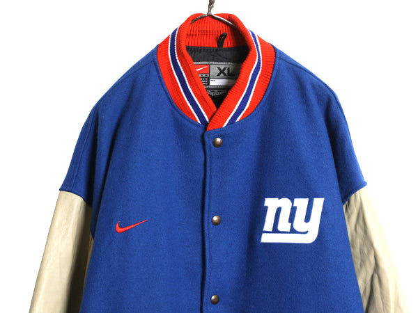 00s ナイキ ジャイアンツ 袖 本革 レザー ウール スタジャン メンズ XL / オールド NFL オフィシャル 中綿 スウッシュ アワード ジャケット