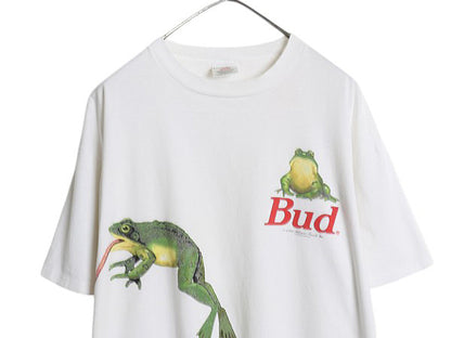 90s USA製 ★ バドワイザー カエル イラスト プリント Tシャツ メンズ XL / 古着 オールド グラフィック ビール 企業物 当時物 アニマル 白