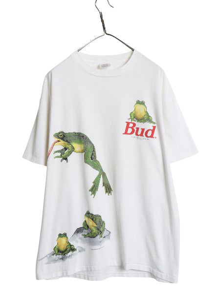 90s USA製 ★ バドワイザー カエル イラスト プリント Tシャツ メンズ XL / 古着 オールド グラフィック ビール 企業物 当時物 アニマル 白
