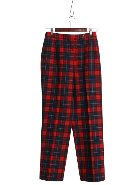 70s 80s USA製 ペンドルトン チェック ウール スラックス パンツ レディース S 程 古着 ヴィンテージ ノータック ストレート ライナー付き