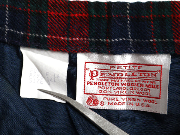 70s 80s USA製 ペンドルトン チェック ウール スラックス パンツ レディース S 程 古着 ヴィンテージ ノータック ストレート ライナー付き
