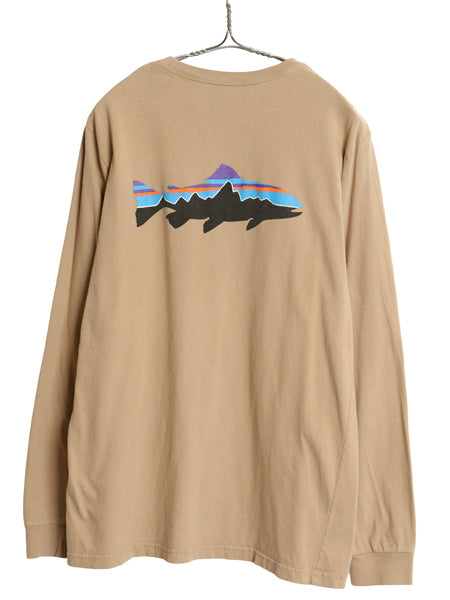 パタゴニア 両面 プリント 長袖 Tシャツ メンズ M 17年製 アウトドア ロンT フィッツロイ トラウト オーガニック コットン カットソー 茶