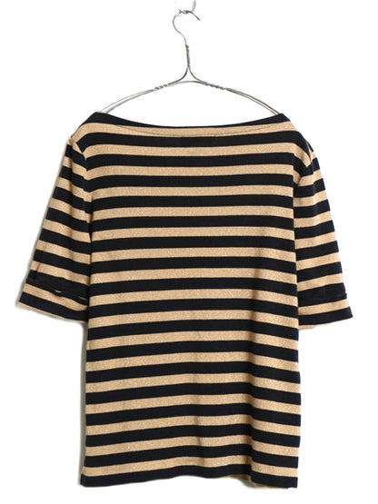 00s ローレン ラルフローレン ボートネック ラメ ボーダー 半袖 Tシャツ レディース L オールド ポロ 肩ジップ トップス カットソー 黒 金