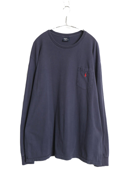 90s ポロ ラルフローレン ポケット付き 長袖 Tシャツ メンズ XL / オールド ロンT ポケT シングルステッチ ワンポイント 大きいサイズ 紺