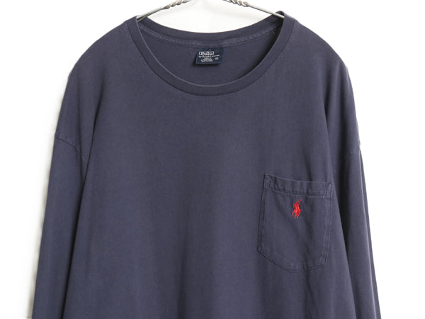 90s ポロ ラルフローレン ポケット付き 長袖 Tシャツ メンズ XL / オールド ロンT ポケT シングルステッチ ワンポイント 大きいサイズ 紺