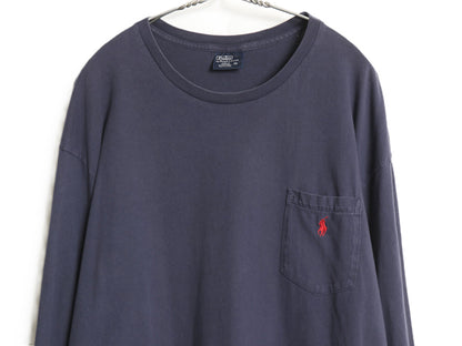 90s ポロ ラルフローレン ポケット付き 長袖 Tシャツ メンズ XL / オールド ロンT ポケT シングルステッチ ワンポイント 大きいサイズ 紺