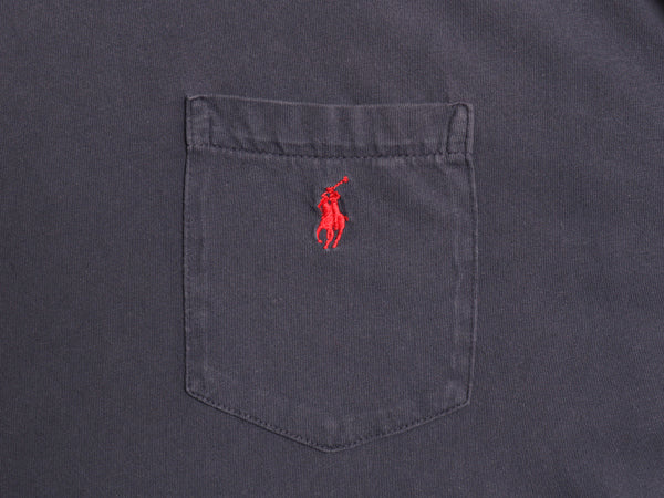 90s ポロ ラルフローレン ポケット付き 長袖 Tシャツ メンズ XL / オールド ロンT ポケT シングルステッチ ワンポイント 大きいサイズ 紺