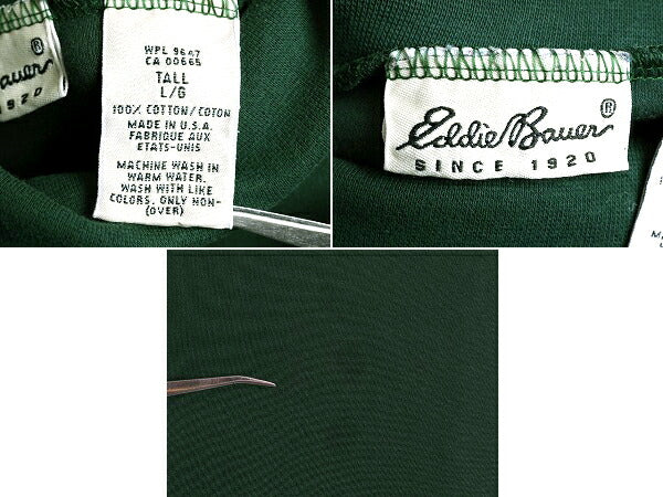 90s USA製 エディーバウアー タートルネック 長袖 Tシャツ ( メンズ L ) 古着 90年代 オールド Eddie Bauer ロンT スムース 緑 無地 白タグ