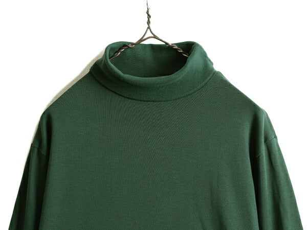90s USA製 エディーバウアー タートルネック 長袖 Tシャツ ( メンズ L ) 古着 90年代 オールド Eddie Bauer ロンT スムース 緑 無地 白タグ
