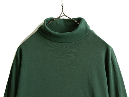 90s USA製 エディーバウアー タートルネック 長袖 Tシャツ ( メンズ L ) 古着 90年代 オールド Eddie Bauer ロンT スムース 緑 無地 白タグ