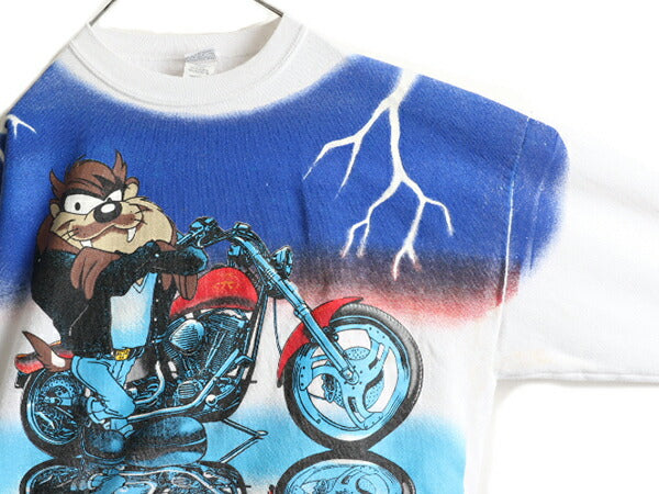 90s USA製 ■ ワーナー タズマニアンデビル オーバー プリント スウェット トレーナー メンズ レディース XL / キャラクター 90年代 バイク
