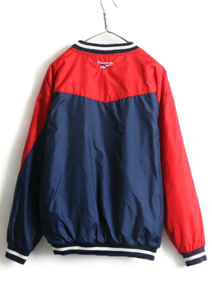 90s 希少サイズ S ■ リーボック 中綿入 プルオーバー ナイロン ジャケット ( メンズ ) 古着 90年代 ブルゾン Reebok 赤 紺 ビッグロゴ刺繍