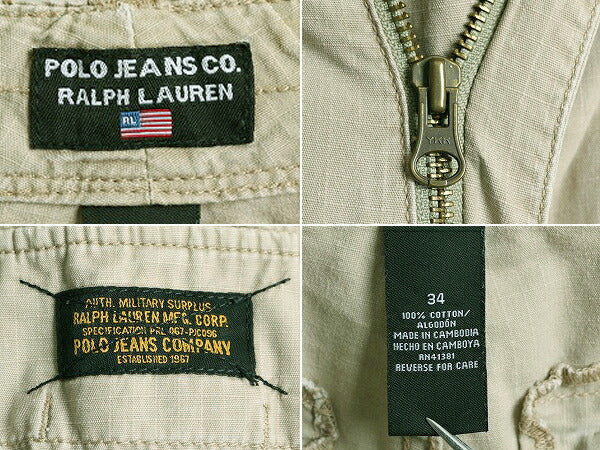 ■ ラルフローレン カーゴ ショートパンツ メンズ 34 / 古着 POLO JEANS ショーツ ポロ 短パン ミリタリー タイプ コットン リップストップ