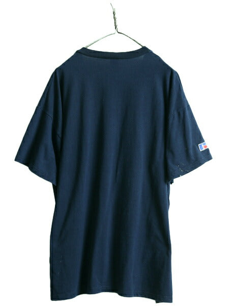 90s USA製 大きいサイズ XL ■ MLB オフィシャル ヤンキース プリント 半袖 Tシャツ メンズ / 古着 ラッセル 90年代 オールド 大リーグ 紺