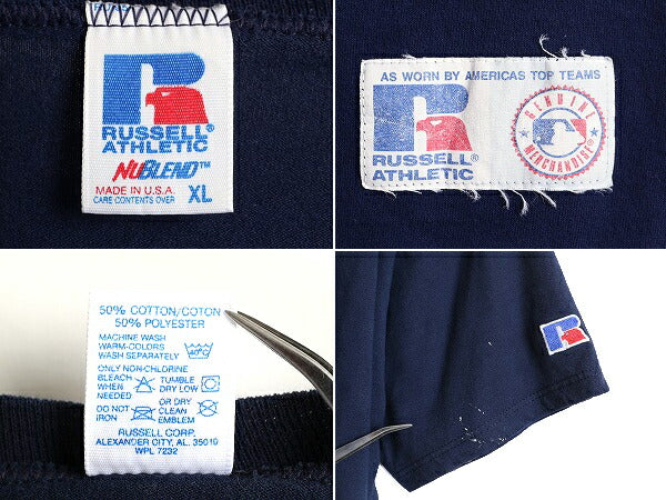 90s USA製 大きいサイズ XL ■ MLB オフィシャル ヤンキース プリント 半袖 Tシャツ メンズ / 古着 ラッセル 90年代 オールド 大リーグ 紺