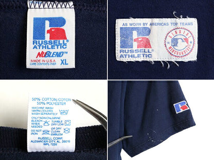 90s USA製 大きいサイズ XL ■ MLB オフィシャル ヤンキース プリント 半袖 Tシャツ メンズ / 古着 ラッセル 90年代 オールド 大リーグ 紺