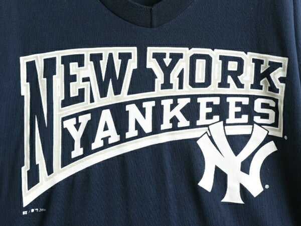 90s USA製 大きいサイズ XL ■ MLB オフィシャル ヤンキース プリント 半袖 Tシャツ メンズ / 古着 ラッセル 90年代 オールド 大リーグ 紺