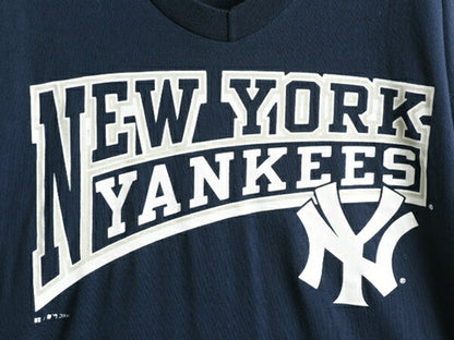 90s USA製 大きいサイズ XL ■ MLB オフィシャル ヤンキース プリント 半袖 Tシャツ メンズ / 古着 ラッセル 90年代 オールド 大リーグ 紺