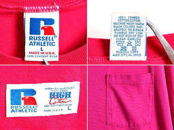 レアカラー 90s USA製 オールド ■ ラッセル 無地 ポケット付き 半袖 Tシャツ ( メンズ レディース L ) 90年代  RUSSEL ポケT 無地T ピンク
