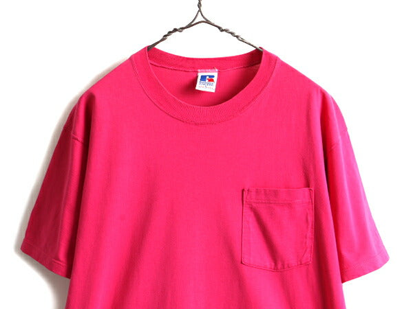 レアカラー 90s USA製 オールド ■ ラッセル 無地 ポケット付き 半袖 Tシャツ ( メンズ レディース L ) 90年代  RUSSEL ポケT 無地T ピンク