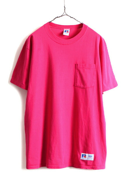 レアカラー 90s USA製 オールド ■ ラッセル 無地 ポケット付き 半袖 Tシャツ ( メンズ レディース L ) 90年代  RUSSEL ポケT 無地T ピンク
