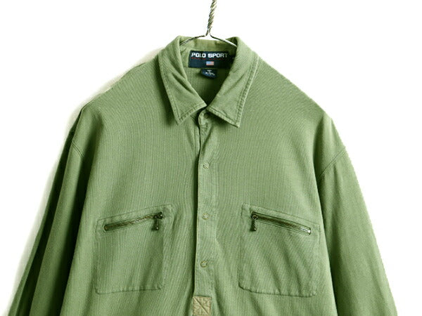 90s オールド ■ POLO SPORT ポロスポーツ ラルフローレン 長袖 ポロシャツ メンズ M / 古着 ポロ 90年代 八の字 ポケット付き 長袖シャツ