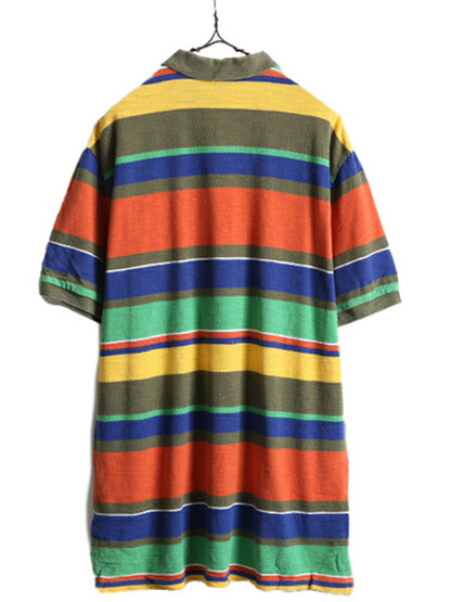 大きいサイズ XL ポロ ラルフローレン マルチ ボーダー 半袖 ポロシャツ メンズ / 古着 半袖シャツ POLO ワンポイント ポニー刺繍 コットン