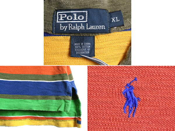大きいサイズ XL ポロ ラルフローレン マルチ ボーダー 半袖 ポロシャツ メンズ / 古着 半袖シャツ POLO ワンポイント ポニー刺繍 コットン