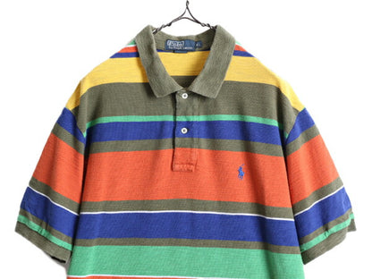 大きいサイズ XL ポロ ラルフローレン マルチ ボーダー 半袖 ポロシャツ メンズ / 古着 半袖シャツ POLO ワンポイント ポニー刺繍 コットン
