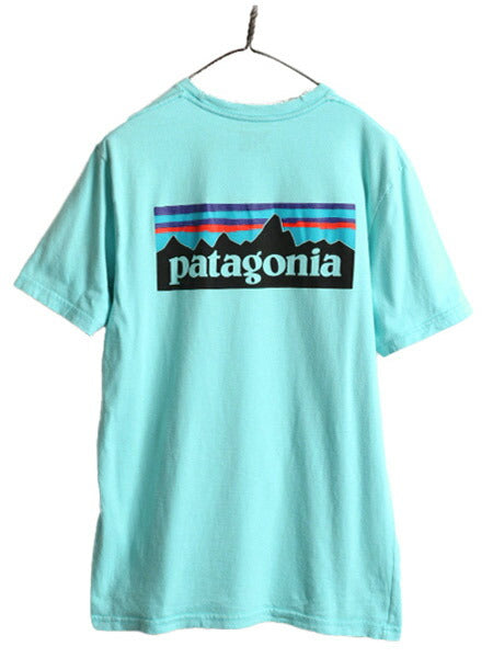 ■ パタゴニア ポケット付き フィッツロイ プリント 半袖 Tシャツ メンズ L 古着 Patagonia ポケT ロゴT バックプリント P-6 ボックスロゴ