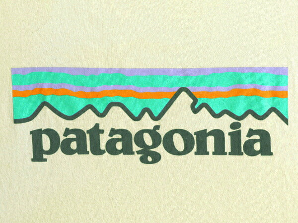 19年製 ■ パタゴニア プリント 半袖 Tシャツ レディース S Patagonia アウトドア フィッツロイ P-6 ロゴT クルーネック パステル イエロー