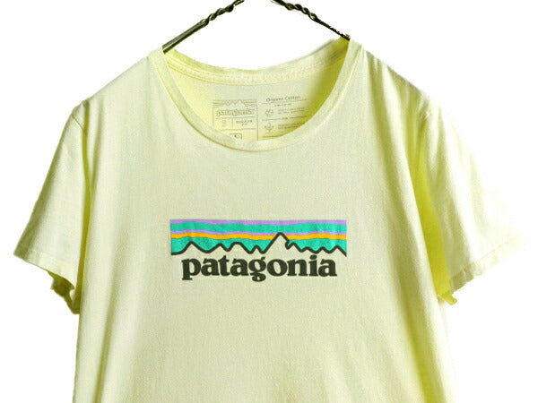 19年製 ■ パタゴニア プリント 半袖 Tシャツ レディース S Patagonia アウトドア フィッツロイ P-6 ロゴT クルーネック パステル イエロー