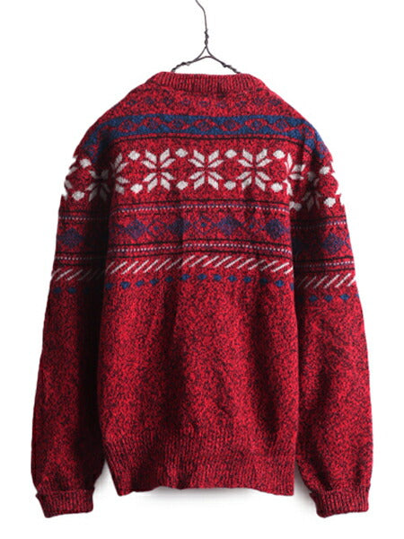 80s ウールリッチ ノルディック ニット セーター メンズ M / 古着 Woolrich 80年代 ヴィンテージ 総柄 ウール クルーネック 紺タグ 旧タグ