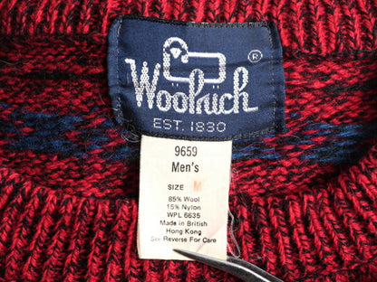 80s ウールリッチ ノルディック ニット セーター メンズ M / 古着 Woolrich 80年代 ヴィンテージ 総柄 ウール クルーネック 紺タグ 旧タグ