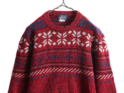 80s ウールリッチ ノルディック ニット セーター メンズ M / 古着 Woolrich 80年代 ヴィンテージ 総柄 ウール クルーネック 紺タグ 旧タグ