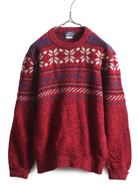 80s ウールリッチ ノルディック ニット セーター メンズ M / 古着 Woolrich 80年代 ヴィンテージ 総柄 ウール クルーネック 紺タグ 旧タグ