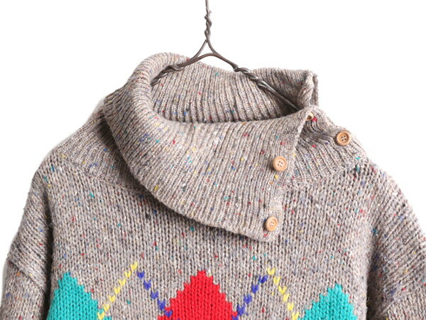 80s OLD GAP タートルネック デザイン ニット セーター メンズ レディース M / 80年代 ヴィンテージ オールド ギャップ アーガイル ネップ