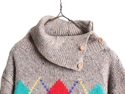 80s OLD GAP タートルネック デザイン ニット セーター メンズ レディース M / 80年代 ヴィンテージ オールド ギャップ アーガイル ネップ